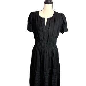 Walmart Black Textured Midi Dress M NWT Flowy Elastic Waist Minimal